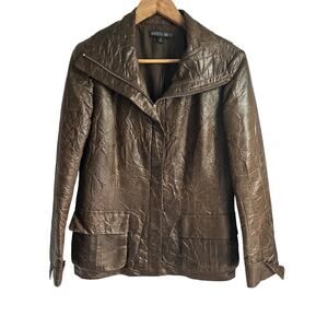 Lafayette 148 New York Women’s Size 6 Brown Crinkle Bomber Jacket